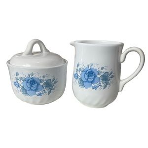 Corelle Vintage Sugar & Creamer Set in Blue Velvet Coffee Tea Servingware